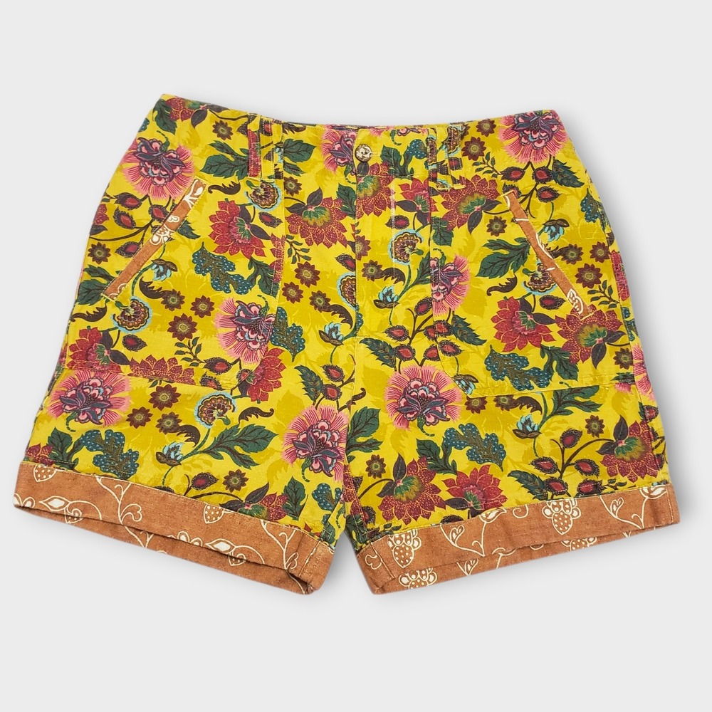 Sundance Sumi Short Yellow Floral Linen Blend Womens Size 10 Boho Festival